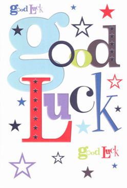 This vibrant good luck card, often chosen by North Ockendon locals seeking just the right note for a special milestone, projects a unique combination of sincerity and joyous optimism. The oversized, pastel-blue 'g' sets forth an inviting welcome, its cheerful hue mirrored in splashes of cherry red, moss green, and deep violet, each carefully selected to evoke support and celebration found within our community. Against the clean, white canvas, a constellation of stars-inky, navy, sky-blue, and soft lavender-creates an effect akin to a hopeful glance at the night sky near Clay Tye Green, capturing the awe of infinite possibilities. The playful mixture of typefaces and vibrant colours interweaves anticipation with warmth, conjuring up images of heartfelt gatherings or the excitement that fills North Ockendon village halls before a big event. The card's flat, velvety surface is soothing to the touch, much like the pristine quality florals we prepare daily, and carries a reassuring sense of thoughtful craftsmanship. It's ideal for lending courage-a gift for exams, auditions, or moving to a new home, where the card's lively spirit promises companionship through every bold step. Its joy and pride reflect the supportive heart of North Ockendon, making it the ideal finishing flourish for a locally crafted bouquet marking any fresh beginning.
